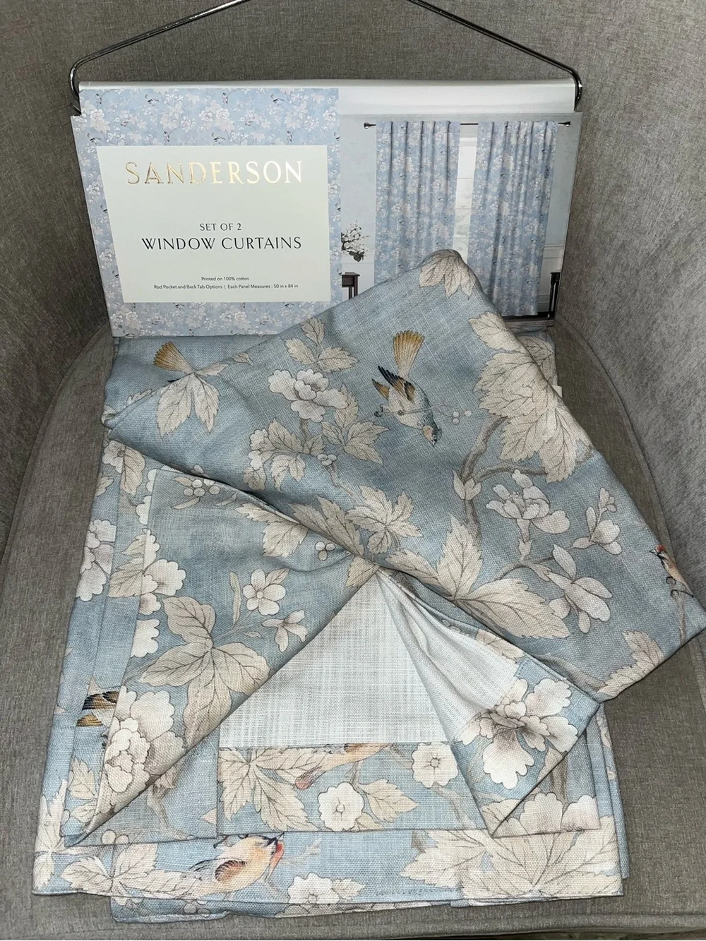 NWT Sanderson Chiswick Grove Floral Bird design Drapes 2 Panels Size 50